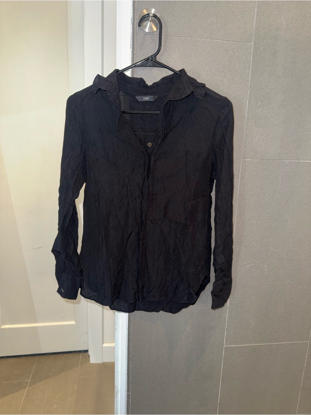 ZOOC Women’s Black Button Front Collared Blouse Size S Korean